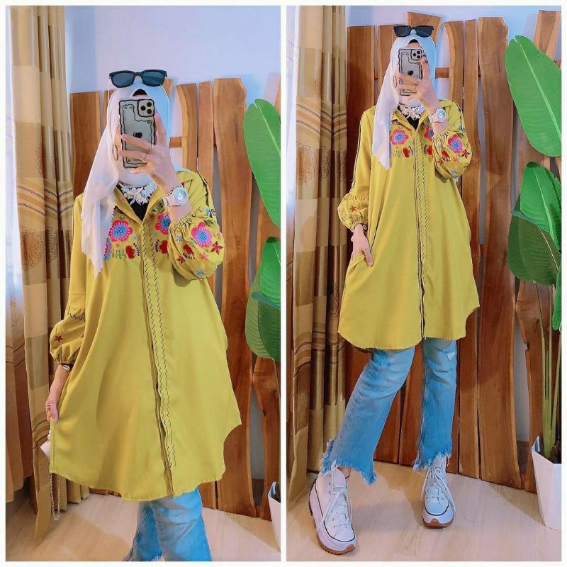 Sahara Tunik, TUNIK WANITA MUSLIM CANTIK MODIS FIT XXL LD 110 BAHAN SHAKILA IMPORT MIX BORDIR TERMURAH TERLARIS OOTD