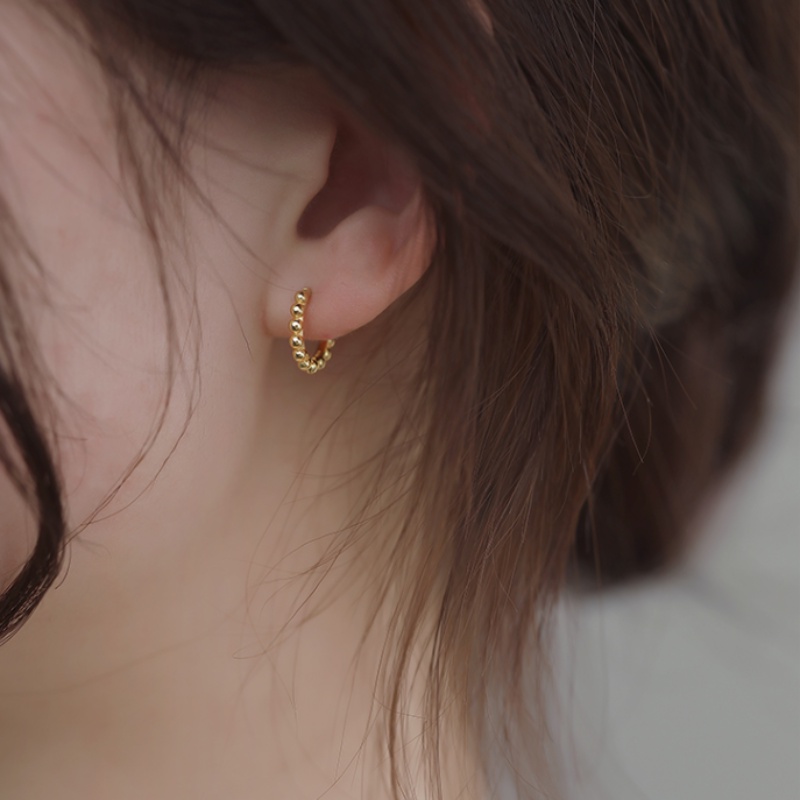 Roselife Vintage Manik-Manik Kecil Anting Hoop Bulat Untuk Wanita Gadis Chic Geometris Lingkaran Round Earring Perhiasan Telinga Elegan 1pasang