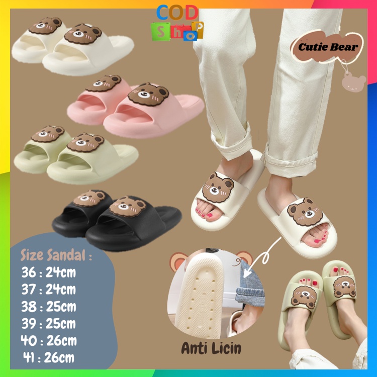 COD - S5622 Sandal Slop Wanita Karet Motif Beruang / Sandal Slip Karet Beruang / Sandal Rumah Nyaman Empuk / Sandal Fashion Korea