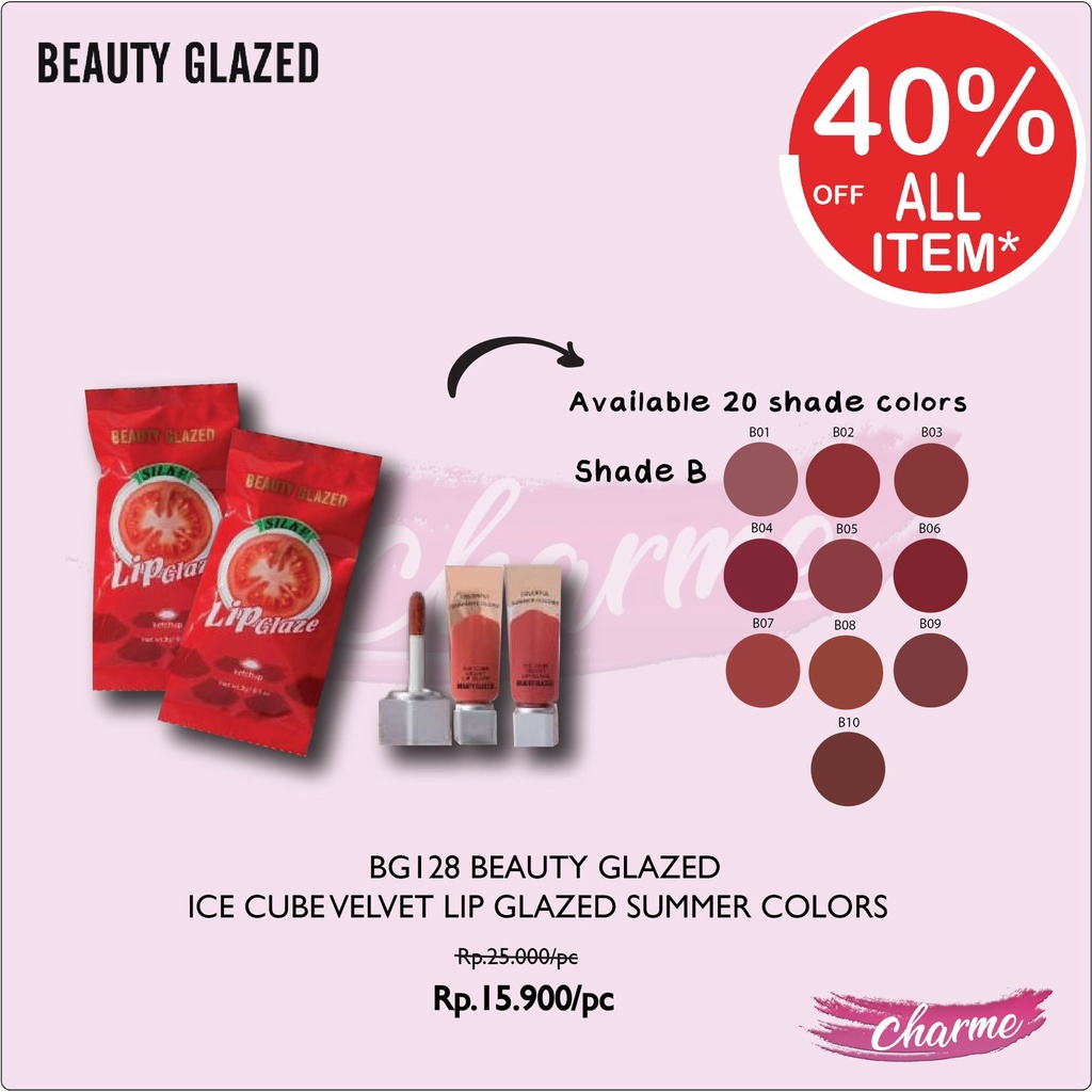 (READY &amp; ORI)Beauty Glazed Ice Cube Velvet Lip Glaze Silky ketchup Summer Colors lipstik permen b128