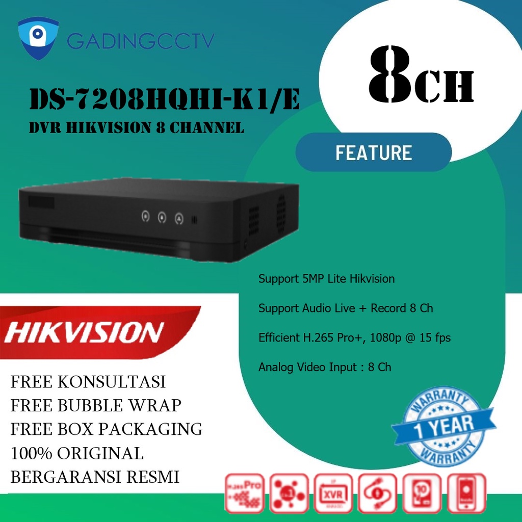 HIKVISION DVR UNTUK KAMERA CCTV 8 Channel type DS-7208HQHI-K1/E