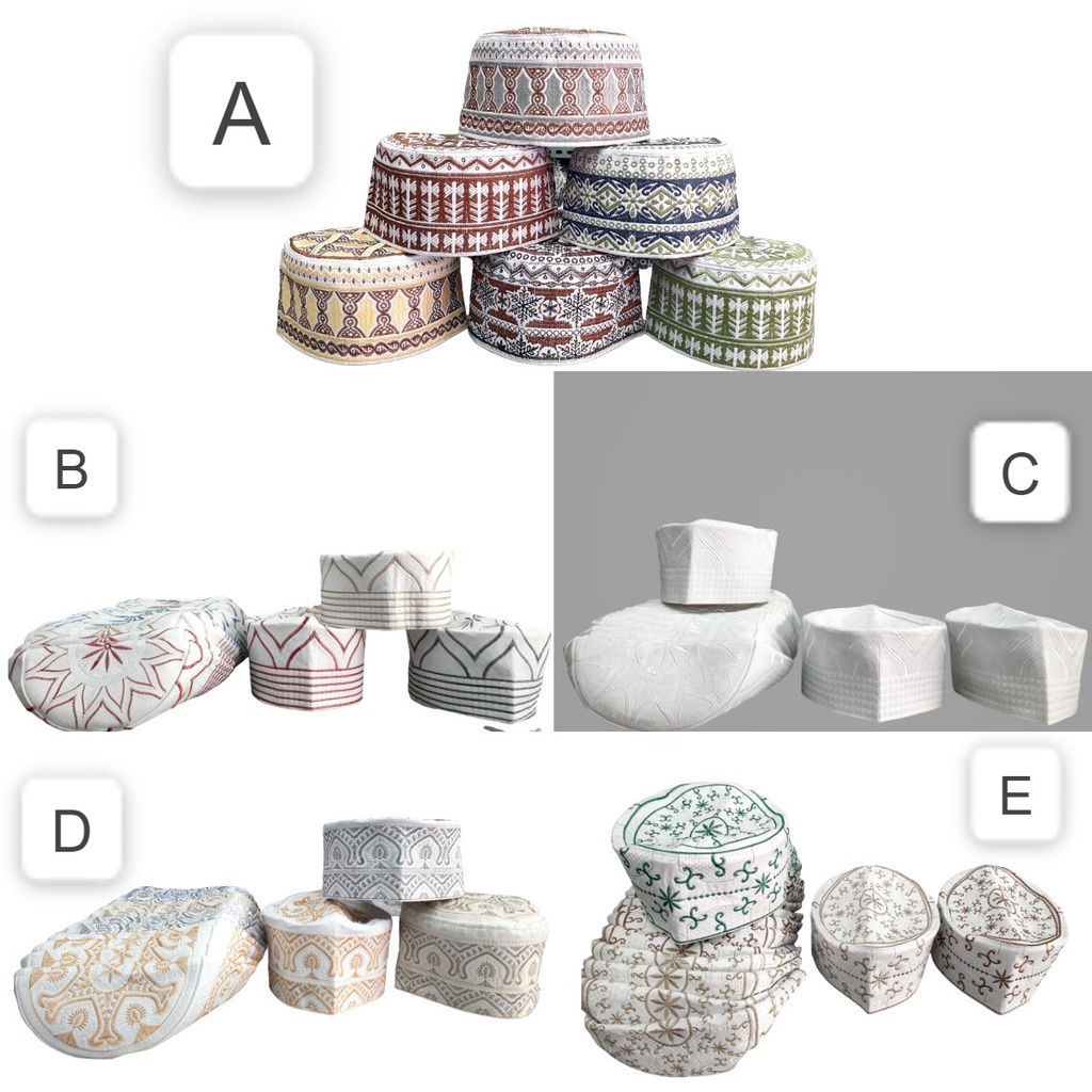 Grosir 10 pcs - Peci Kopiah Oman Bangladesh Lokal NI Dasar Putih | Basmalah Muslim Store