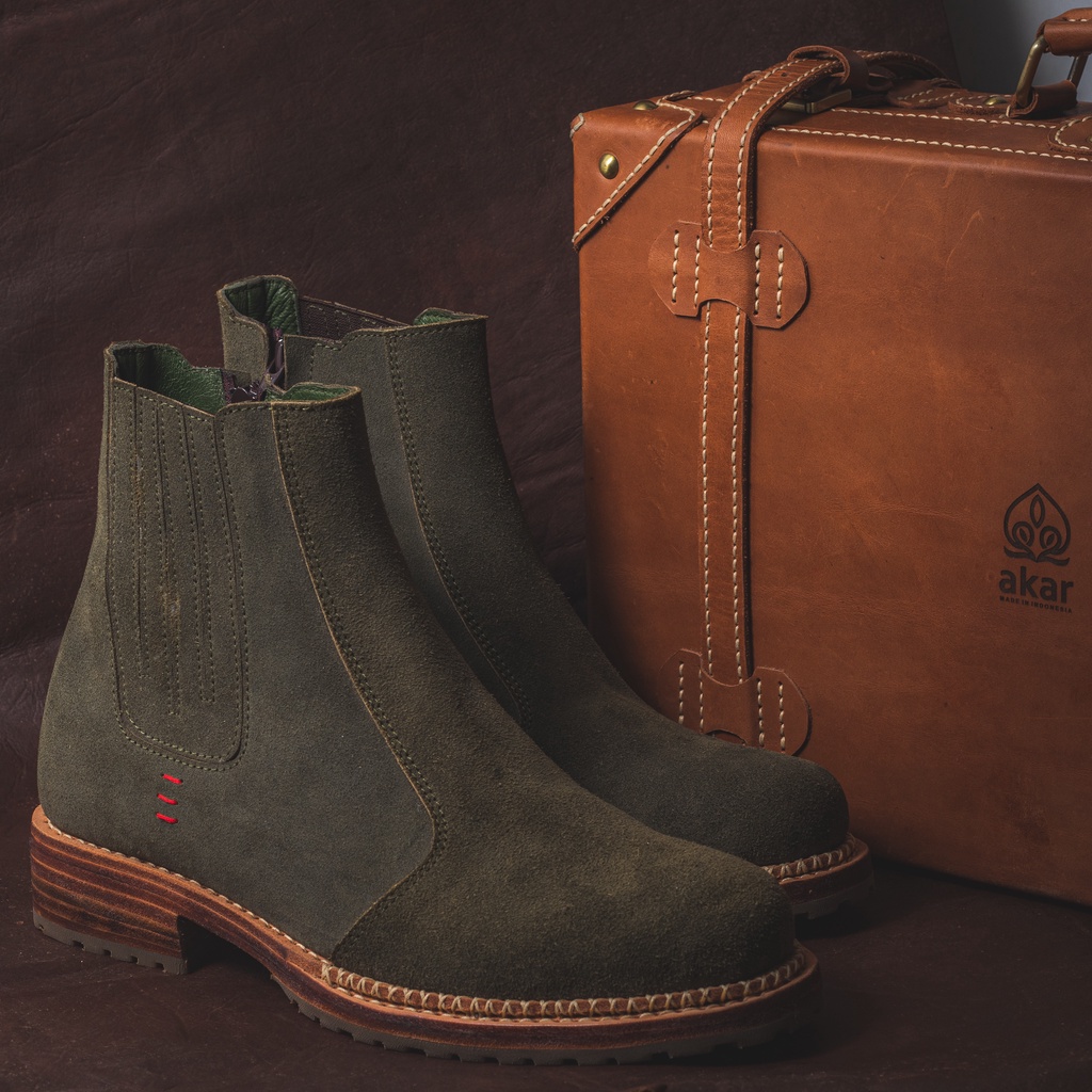 Sepatu Kulit Asli - Nakula Chelsea Boots Suede Green by Akar NFYR
