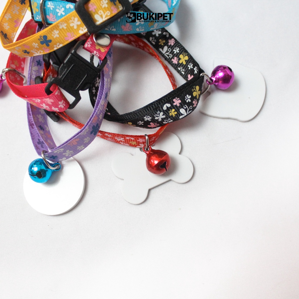 Kalung Kucing Custom Nama Bahan Nylon Stripe Murah - SHALLOW NECKLACE ( AKRILIK PUTIH )