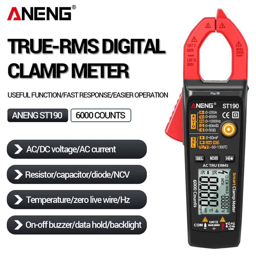 ANENG Digital Multimeter Voltage Tester Clamp - ST190 - Red