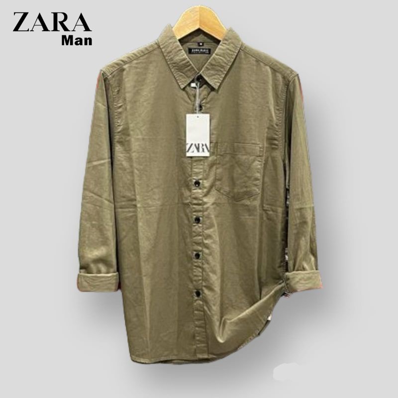 ZARA Kemeja Pria Basic Polos Panjang Variant Warna Catun Twill