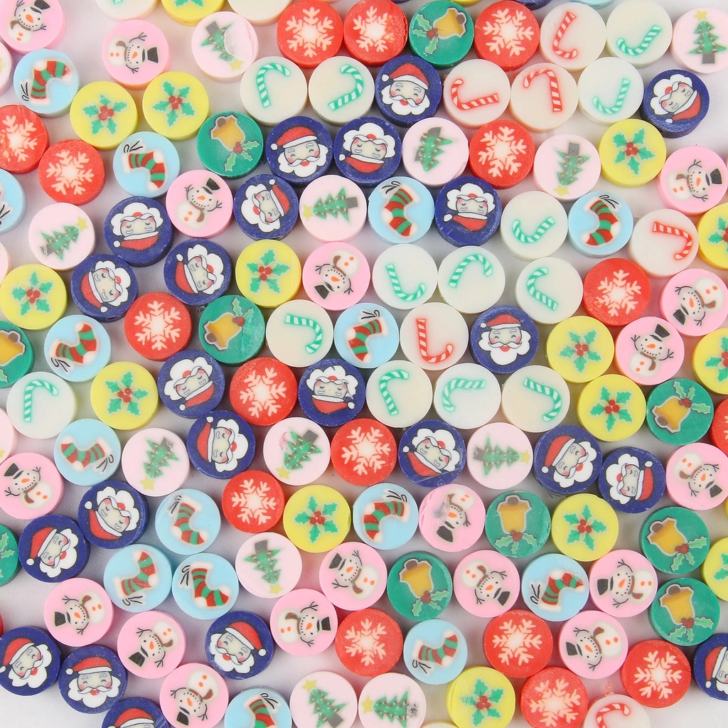 Produk Natal/Kalung DIY Gelang Aksesoris Snowflake Clay Beads Polymer Clay Spacer Manik-Manik Longgar 30Pcs Pack 10mm Seri Natal Santa Xmas Jewellery/Penjualan Panas