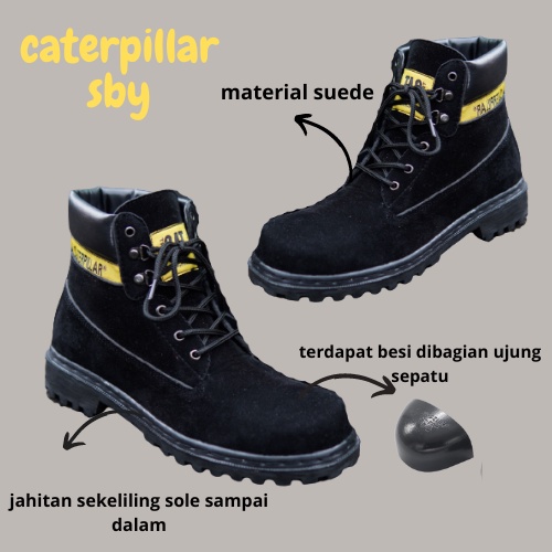 Septi Baru !! Sepatu Boots Safety Sepatu Proyek Kerja Lapangan Ujung Besi - Caterpillar Sby Tinggi