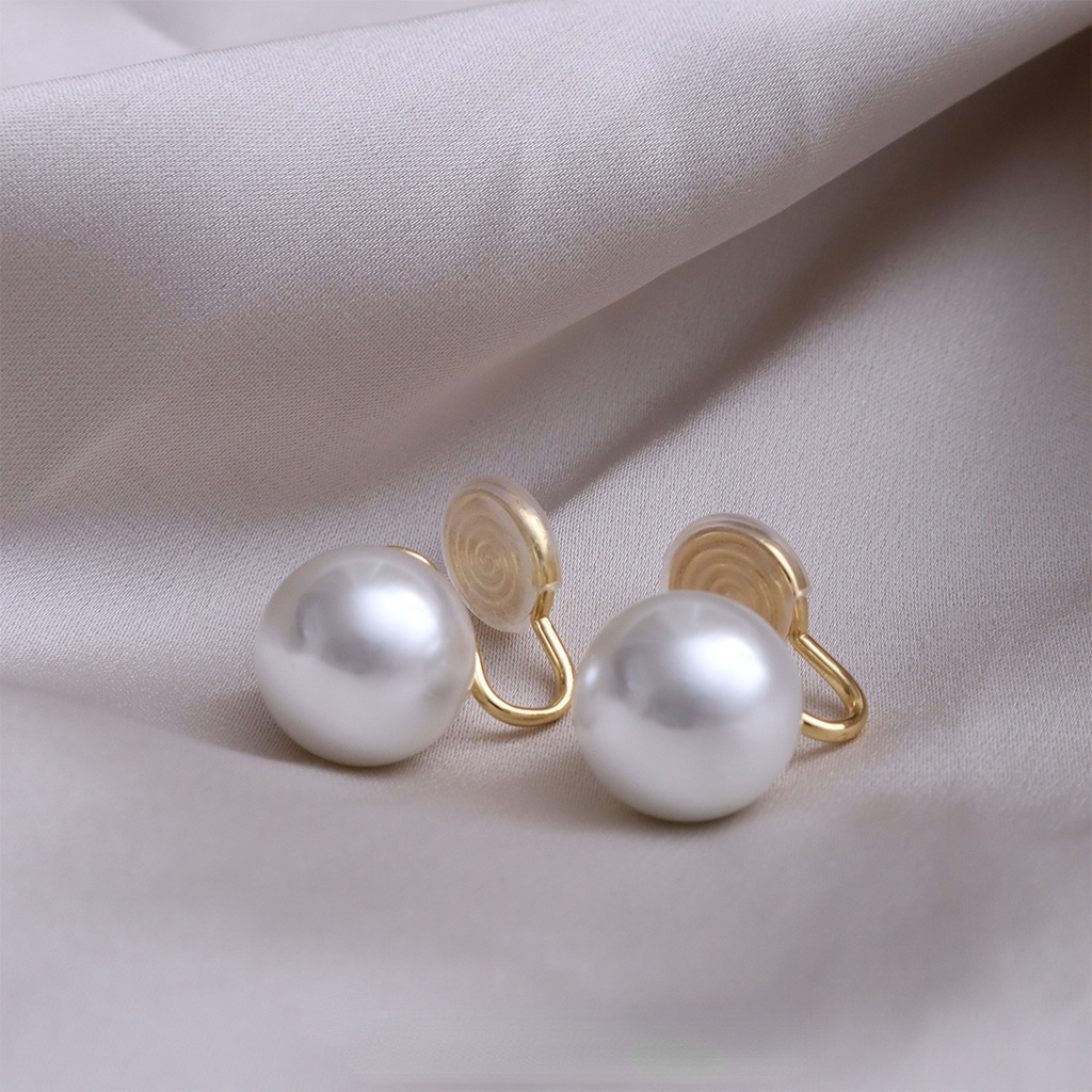 10 /12 /14mm Retro Mutiara Anting Telinga Klip Wanita Tanpa Tindik Telinga Perhiasan Aksesori