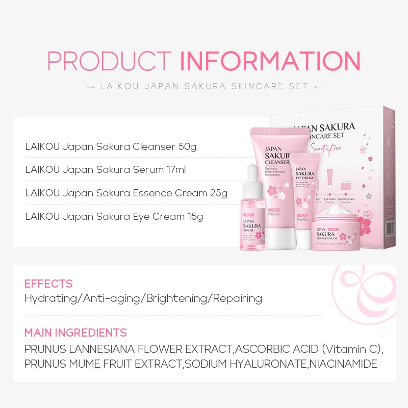 LAIKOU Sakura Brightening Gift Box Mengurangi Kantung Mata Krim Mata Mengurangi Bintik-bintik Hitam Serum Pelembap