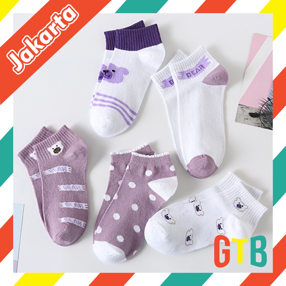 GTB Kaos Kaki Pria Wanita Motif Beruang Ungu Kaos Kaki Pendek Fashion Korean Purple Bear Socks Import KK030