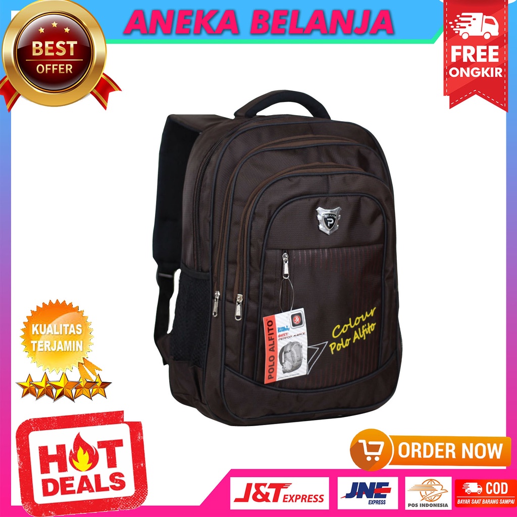 Tas Ransel Pria Sekolah Travelling Polo Alfito Colour Coklat Backpack Cowok SMP SMA Kuliah Kerja Bahan Awet Tebal Harga Termurah Terlaris Kualitas Import