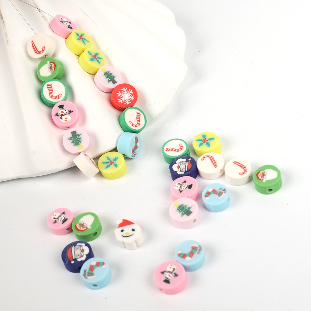 Produk Natal/Kalung DIY Gelang Aksesoris Snowflake Clay Beads Polymer Clay Spacer Manik-Manik Longgar 30Pcs Pack 10mm Seri Natal Santa Xmas Jewellery/Penjualan Panas