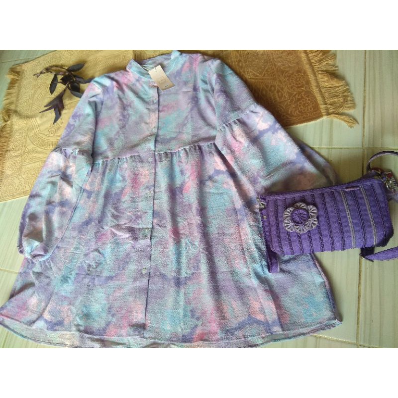 Tunik Crinkle Marble Tiedye Marbel Pancake La Dior Ungu Lilac Indigo