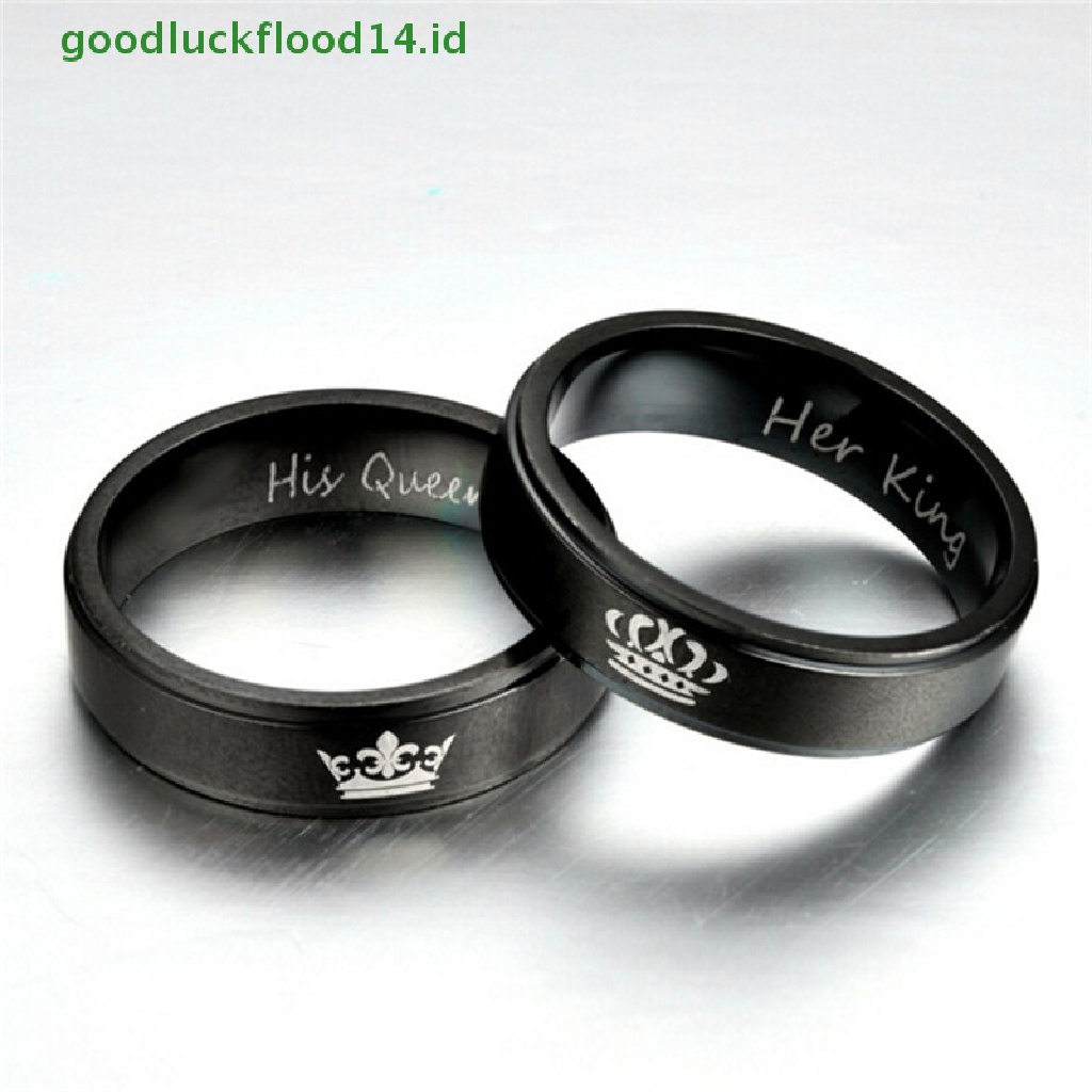 [GOOGFOUR] Cincin Couple HIS QUEEN HER KING Cincin Anti Karat Chic Perhiasan Aksesoris [TOP]