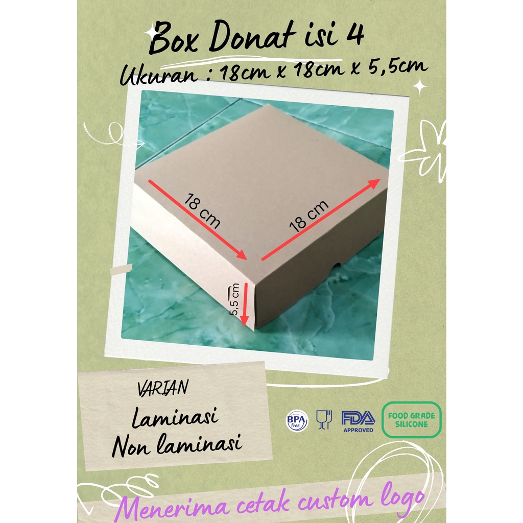 Box Donat isi 4/ Dus Donat isi 4/ Dus kue/ Box kue/ Laminasi/ Non laminasi