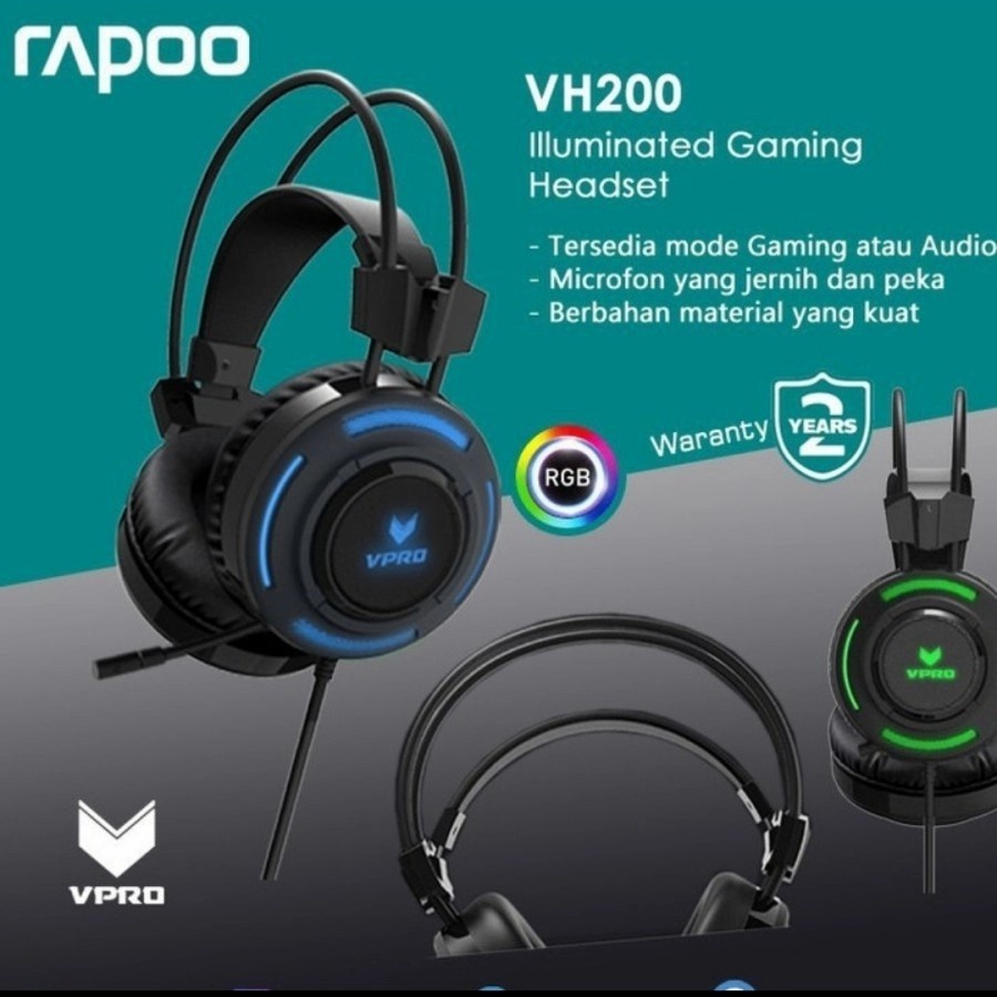 HEADSET GAMING VPRO VH200 RAPOO BLACK RGB