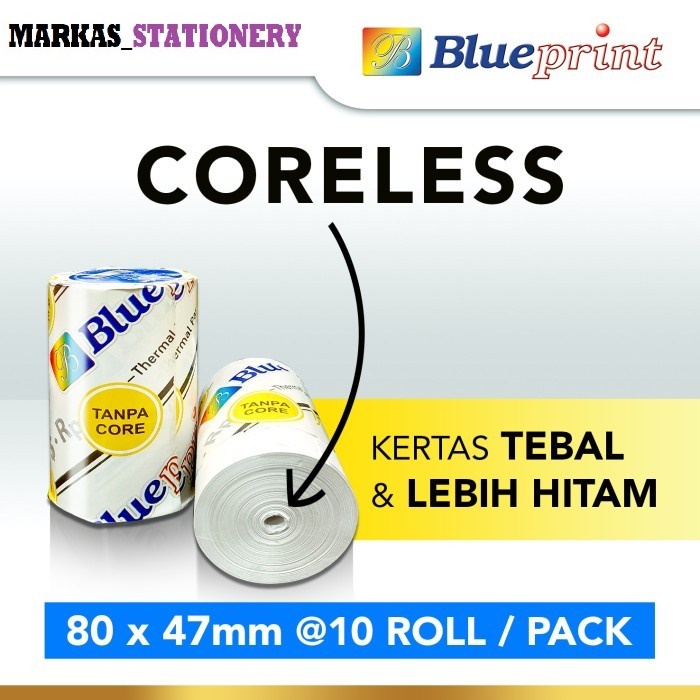 

Kertas Thermal Kasir 80 x 47 BLUEPRINT Kertas Struk 80x47 mm - 1 Roll