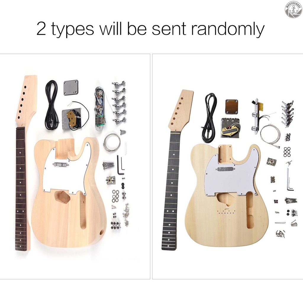 [Dalam Stok] Tele Style Unfinished DIY Kit Gitar Elektrik Basswood Body Maple Neck Rosewood Fingerboard Closed Piano Button Single Pickup Single Coil Pickup 3-gear Switching