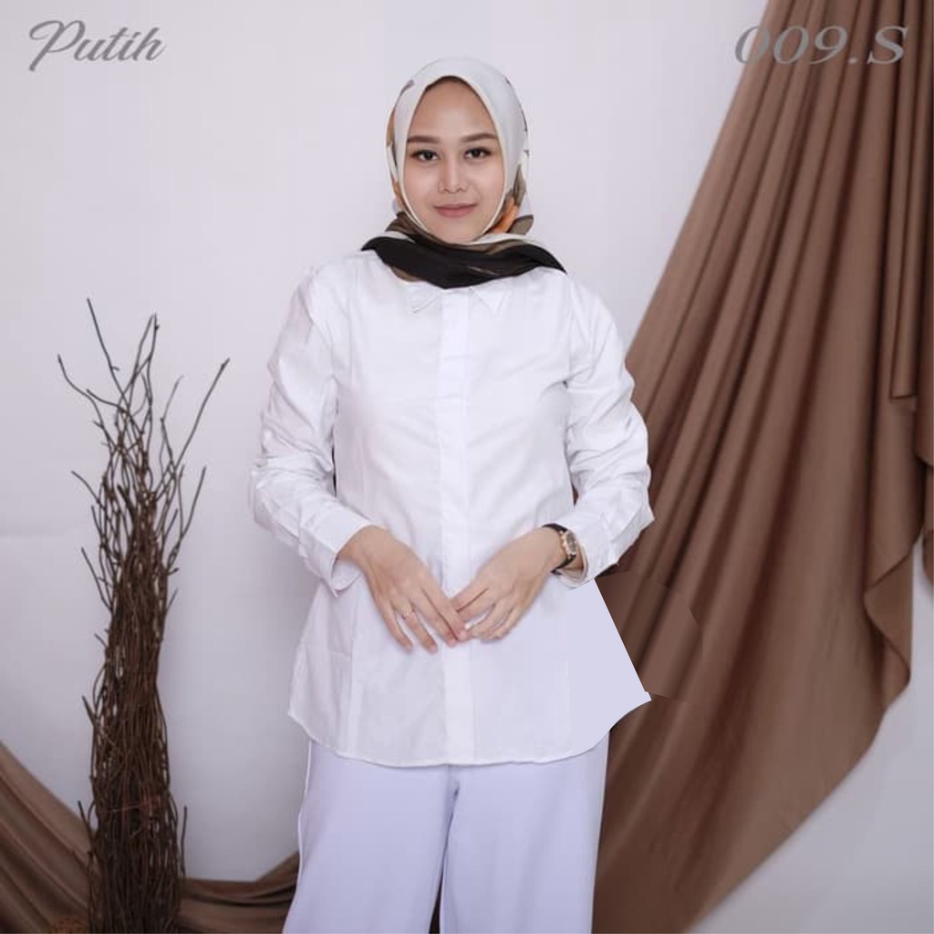 Kemeja wanita Basic lengan panjang bahan Moscrepe - BLOUSE WANITA STRIPE