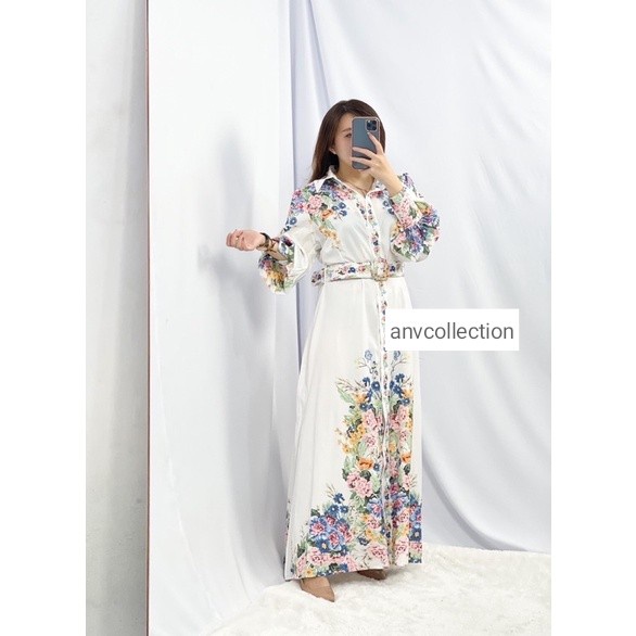 Glory Maxi Dress Long Dress Bunga Lengan Panjang Silk Gamis Bangkok Premium