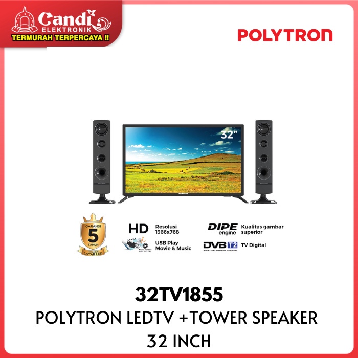 LED TV PLUS TOWER SPEAKER 32 INCH POLYTRON 32TV1855