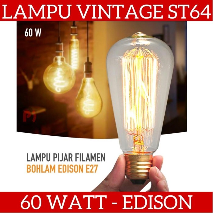 Lampu Pijar Vintage Edison Lamp Model ST64 60 Watt Filamen Warm White