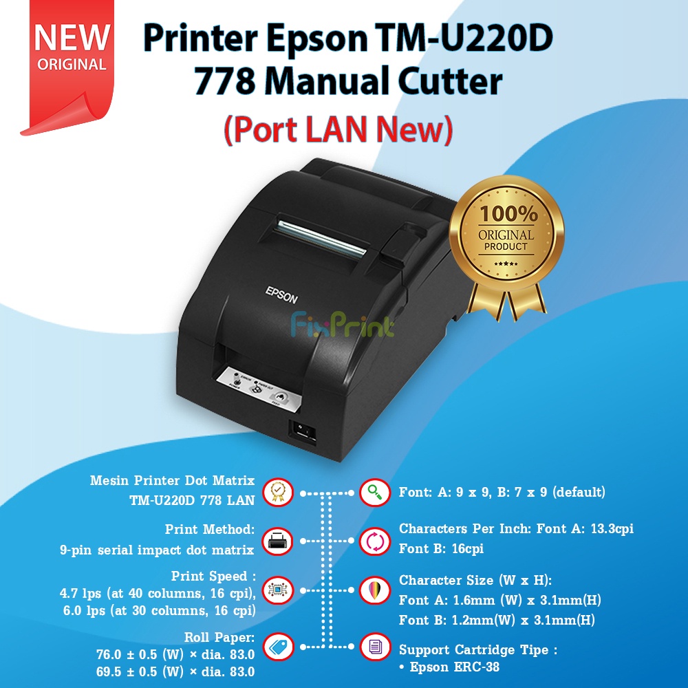 PRINTER EPSON TMU 220 D TM U220 D TMU220D TMU-220D NON AUTO CUTTER MANUAL CUTTER