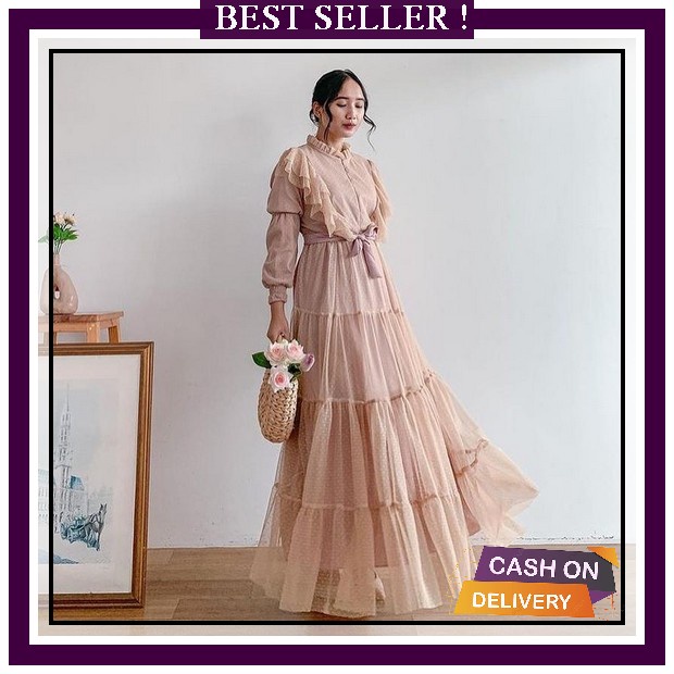 Baju Gamis Wanita Dewasa Yuma Dress Zipper Belakang Bahan Maxmara Premium Mix Brukat Lace Size M L X