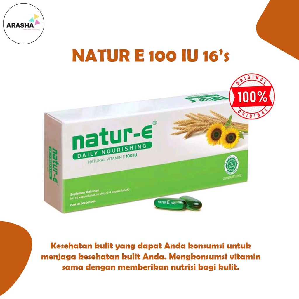 NATUR E 100 IU Vitamin E/Suplemen Kulit/Suplemen Kecantikan Isi 16 Kapsul