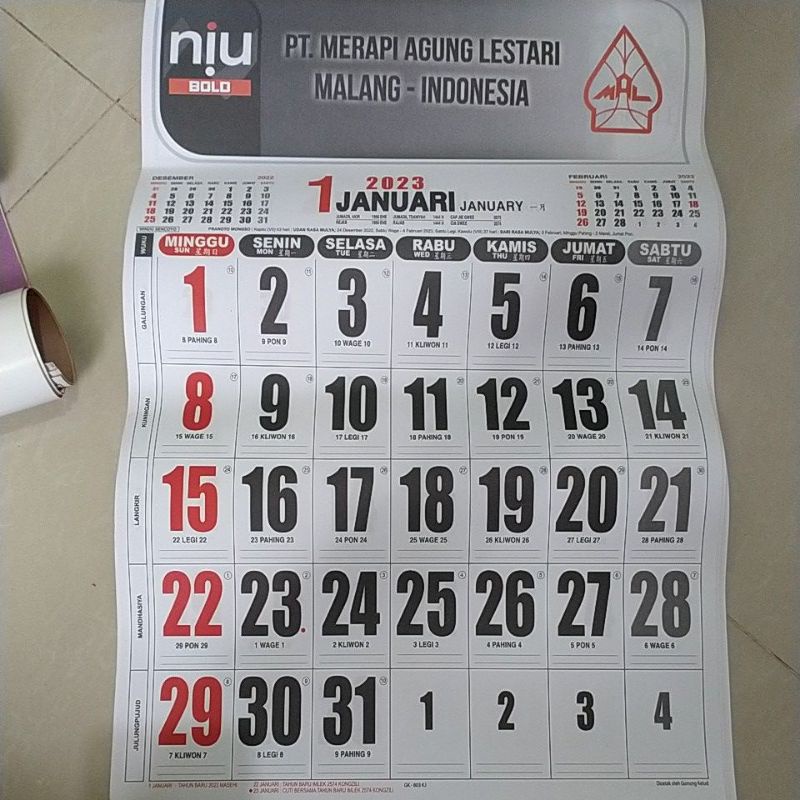 kalender angka-angka aneka ukuran.