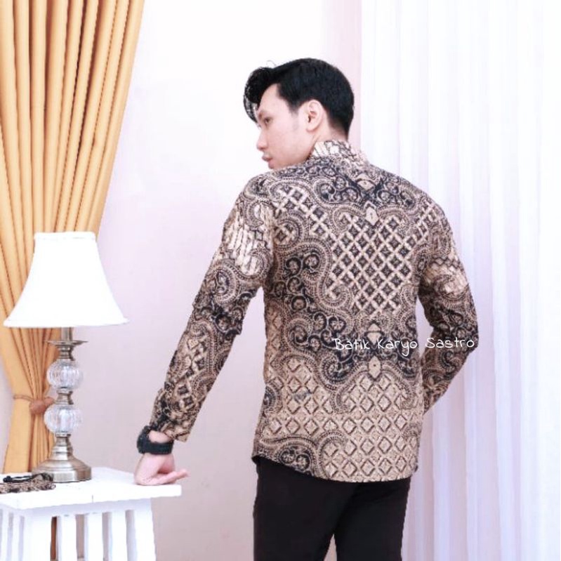 Baju Kemeja Batik Pria Lengan Panjang Modern Slimfit Katun Lapis Furing