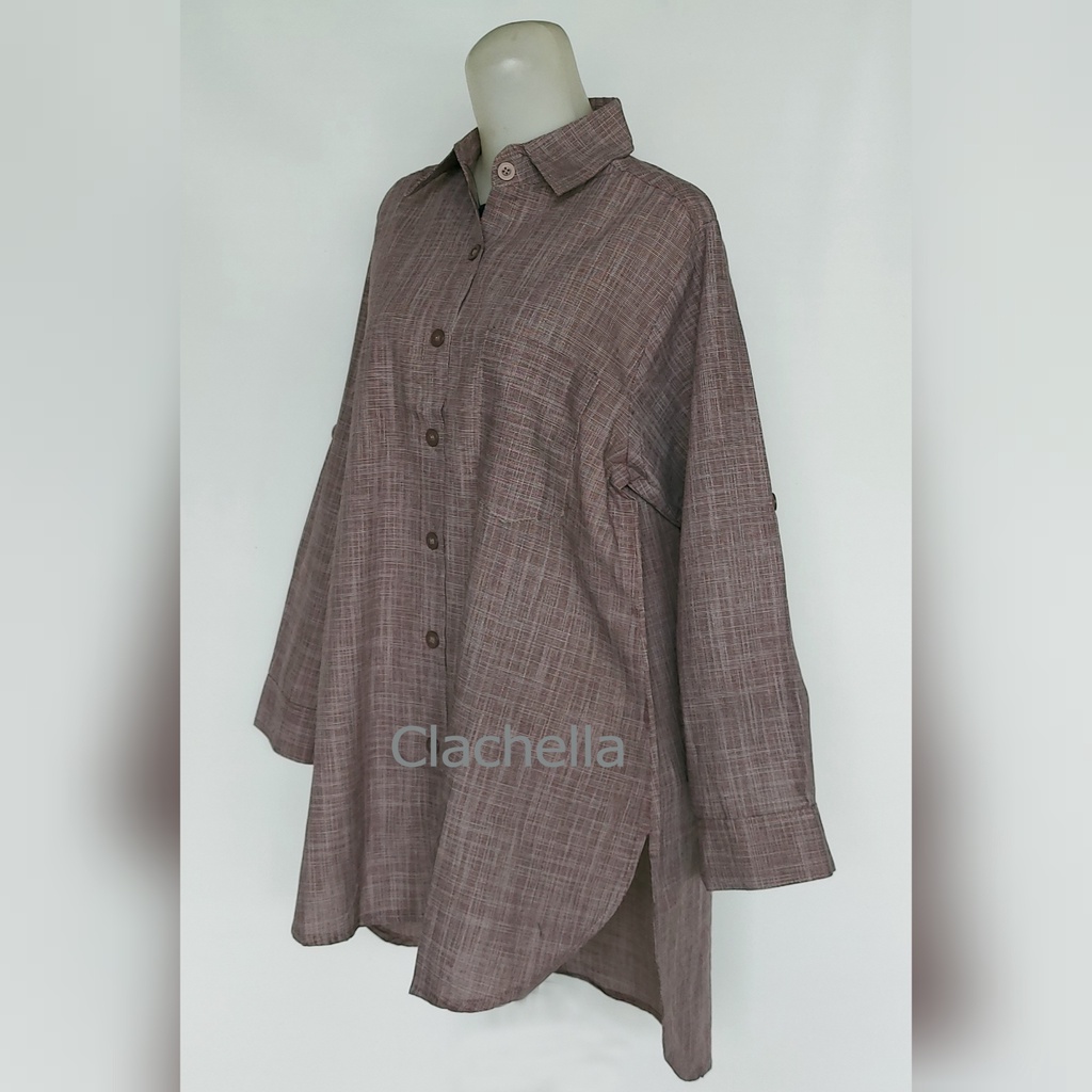 Clachella Baju Tunik Kemeja Motif Abstrak, Baju Atasan Wanita T218021P