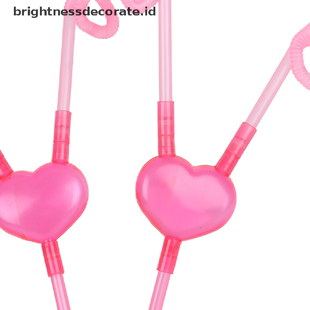 [Birth] Love Heart Double Straw Sedotan Tabung Minum Fleksibel Unik Aksesoris Bar [ID]