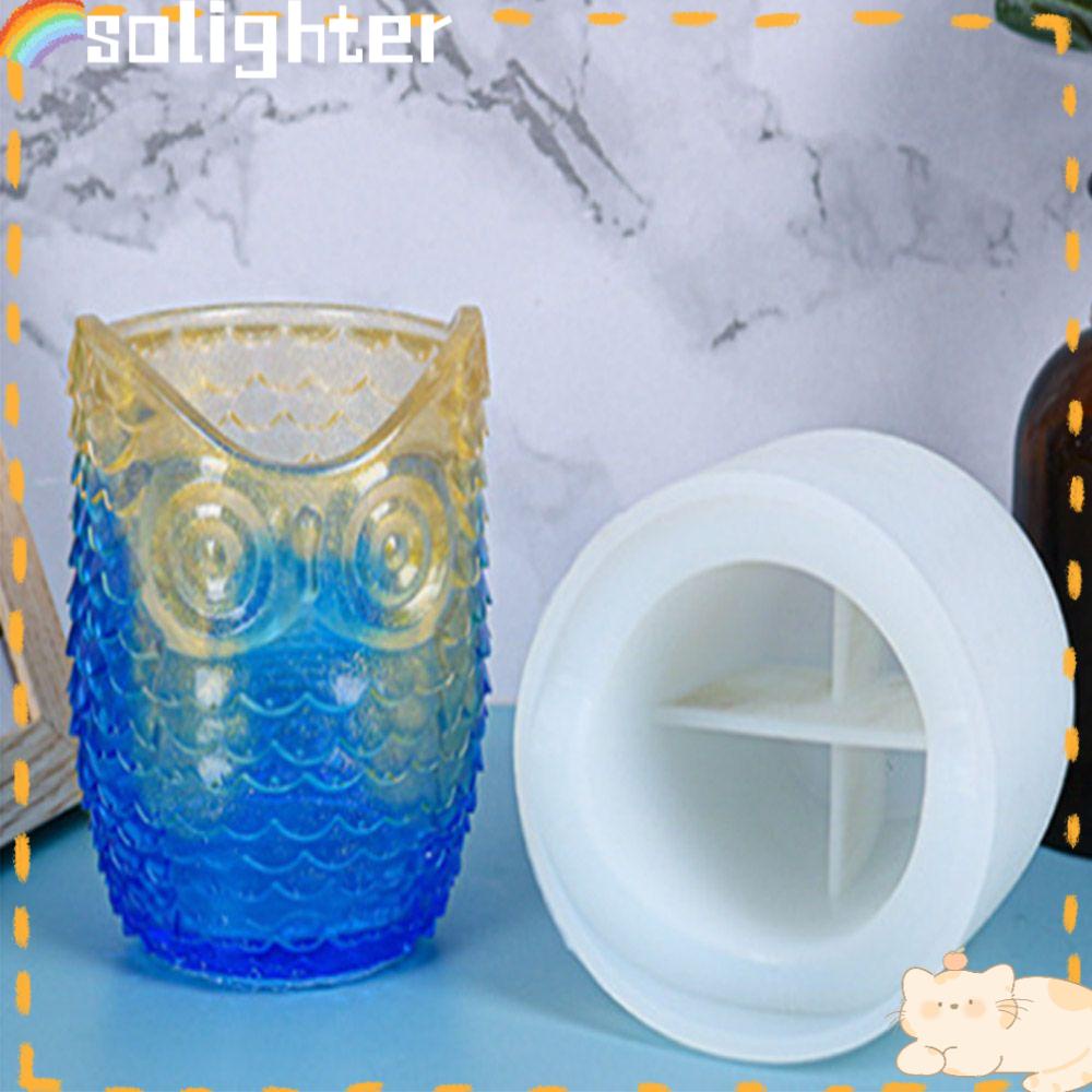 Solighter Owl Tempat Pulpen Cetakan Silikon Ornamen Kerajinan Kotak Penyimpanan Resin Molds Silicone