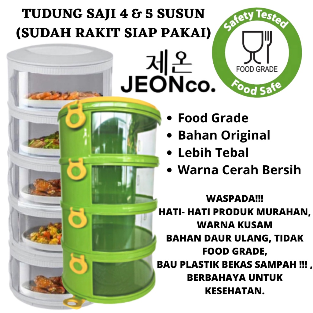 Tudung Saji 5 Susun Lebih Tebal Food Grade Storage Praktis Desk Rak Penyimpan Makanan 4 Tingkat Sudah Di Rakit dan Siap Dipakai Tempat Penyimpanan Modern Siap Saji Tutup Cover Multilayer