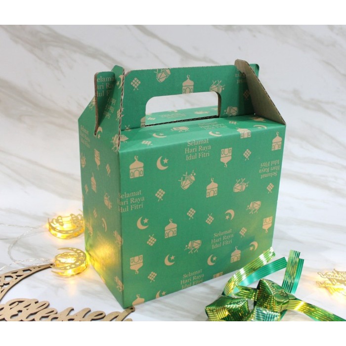 

Box Hantaran Kardus Jinjing Lebaran Dus Parcel Lebaran Idul Fitri Box Tenteng Gable - Cokelat - Hijau
