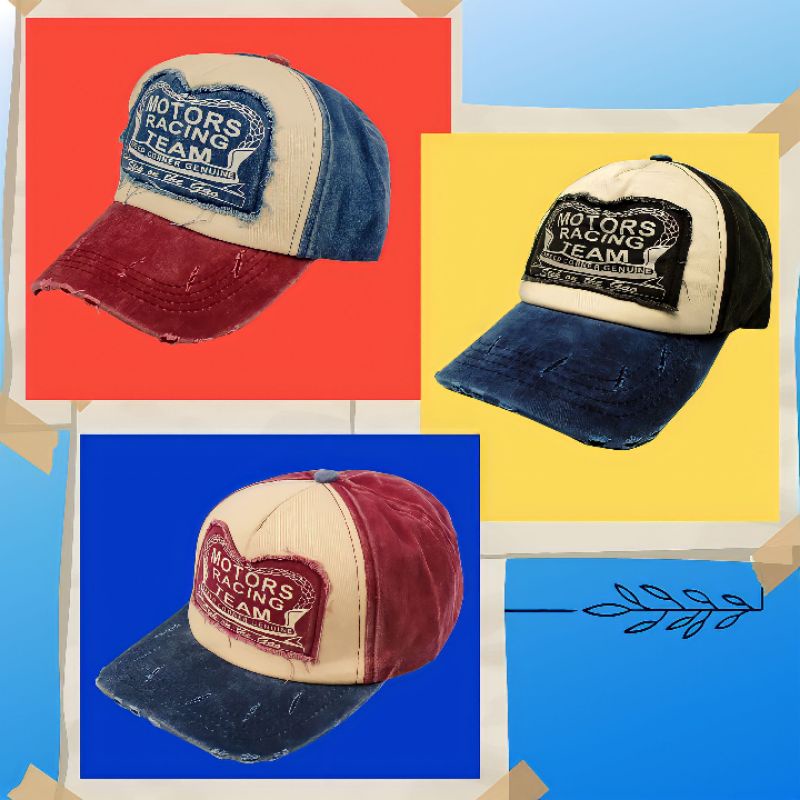 Topi Baseball Pria Original Import Premium Warna Merah Biru Motor Racing Team