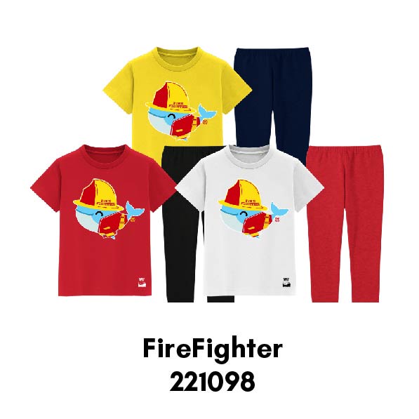 Piyama Pendek Anak Seri Whale Fire Fighter Usia 2 Sampai 8 Tahun Bahan Katun Combed Premium 30s