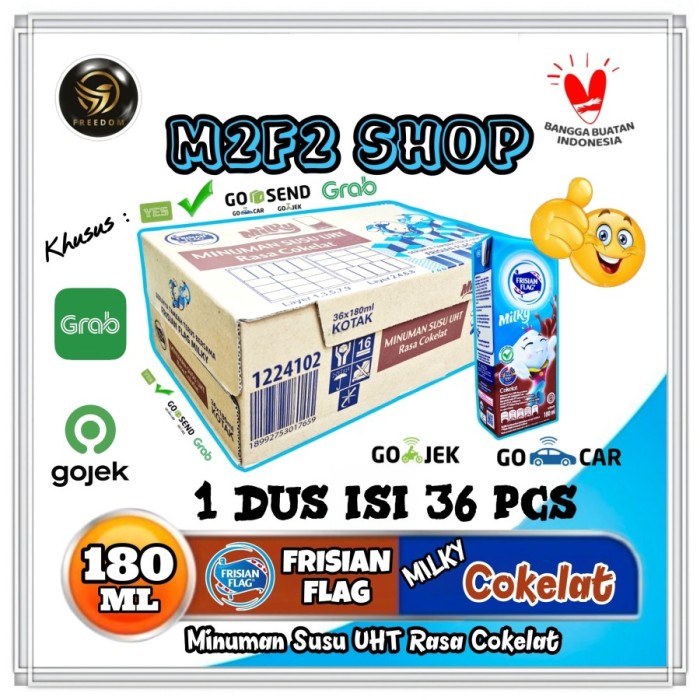 Frisian Flag Susu Bendera Cair Milky Zuzhu Kotak UHT Rasa Cokelat | Chocolate - 180 ml Kemasan Karto