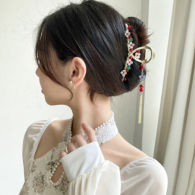 Baru Mutiara Rumbai Rambut Cakar Gaya China Retro Bunga Rambut Klip Jepit Paduan Jepit Rambut Ponytail Klip Crab Hanfu ACCESSOR