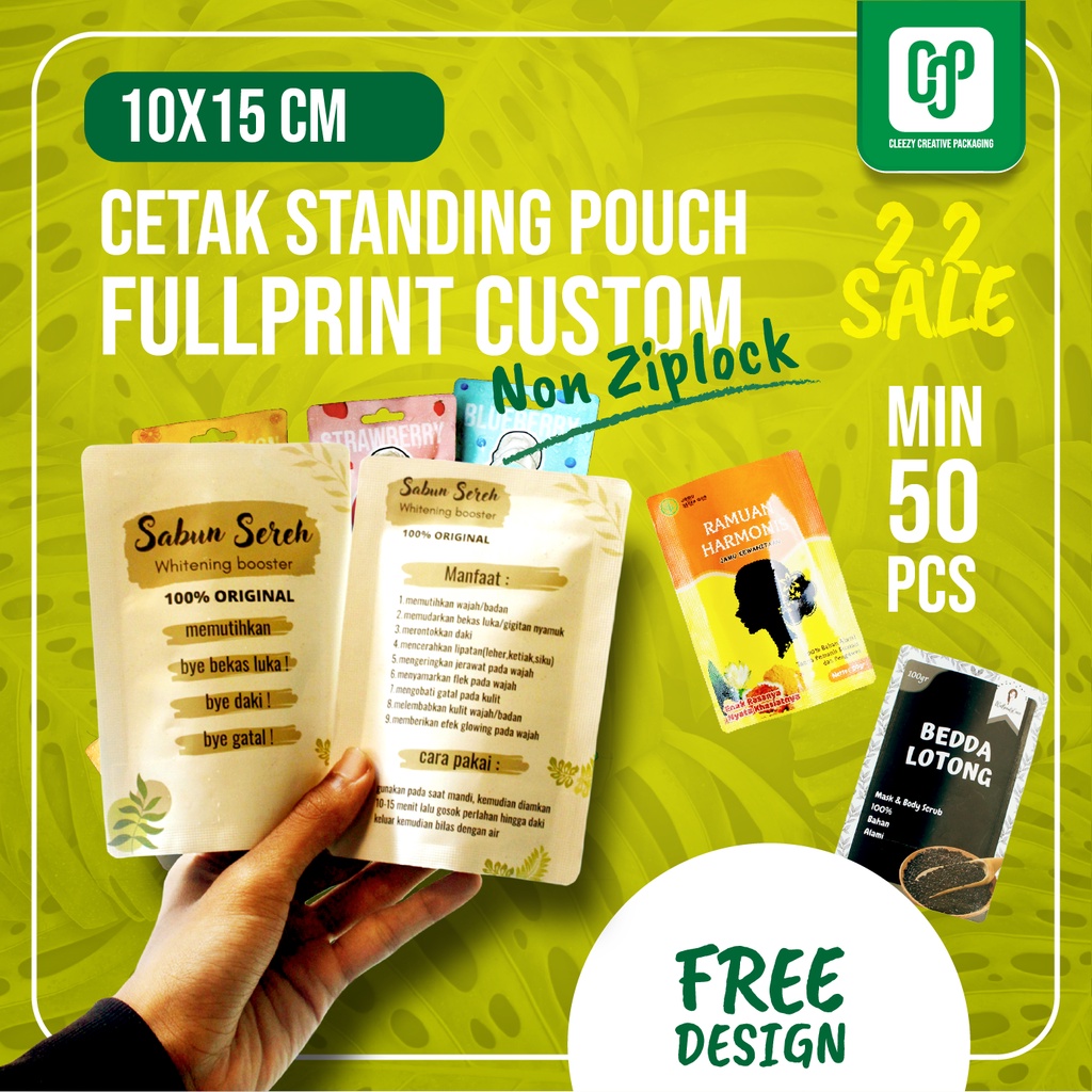 [MIN 50 PCS]Standing Pouch Kemasan Makanan Snack 10x15 FULLPRINT CUSTOM NON ZIPLOCK