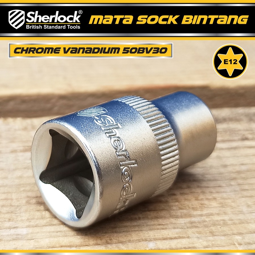 Kunci Shock Bintang Sok E12 1/2 inch Drive Star Socket Sherlock