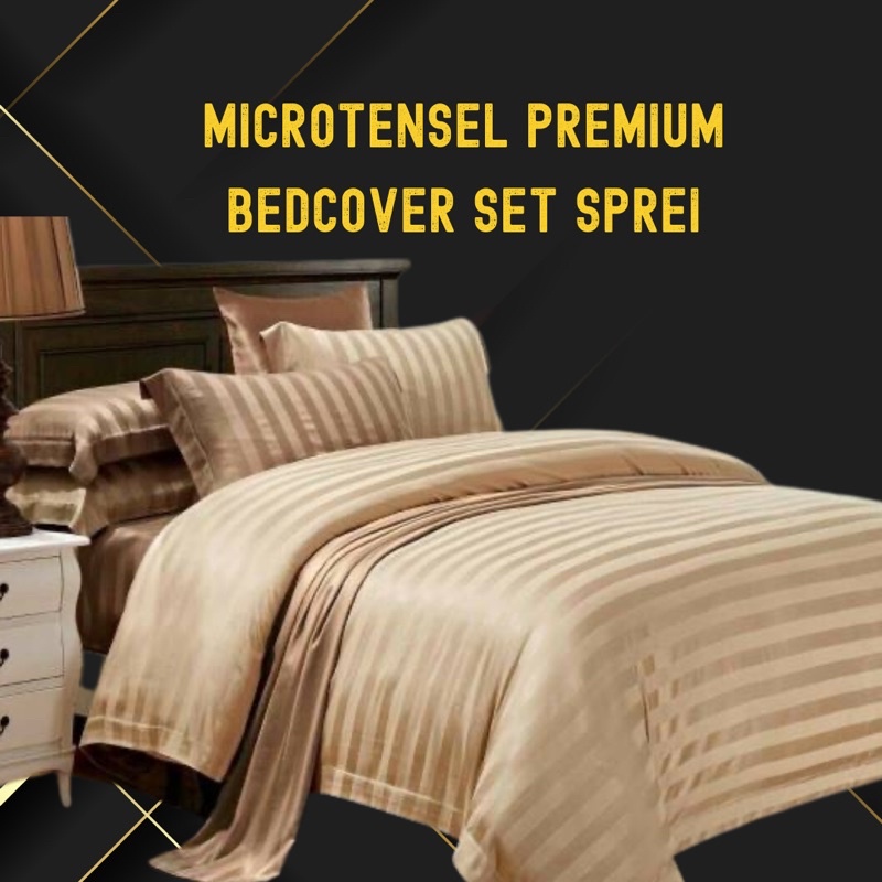 Bedcover set Sprei Mikro Tensel motif Salur Aneka Warna