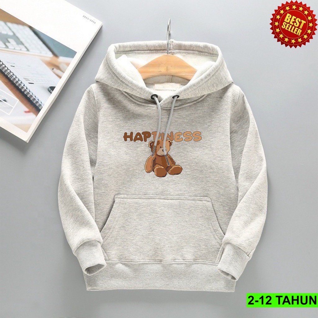 HAPPINES BEAR  Jumper Hoodie Anak II Jaket Hoodie Anak Viral Bahan Fleece Size M - XL ( Laki Laki &amp; Peremepuan )