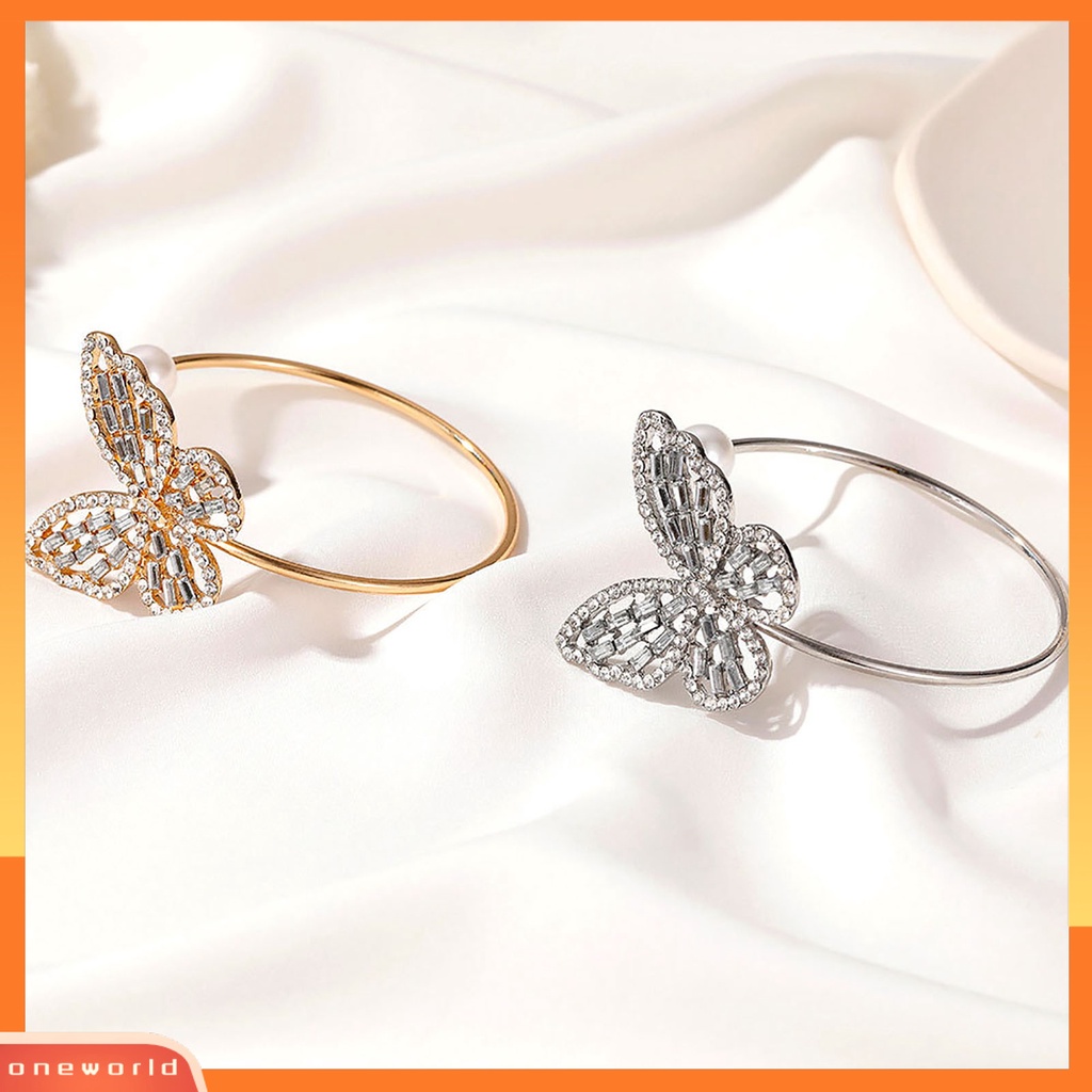 {oneworld} Gelang Bangle Stylish All-match Flexible Alloy Pembukaan Adjustable Butterfly Untuk Pesta