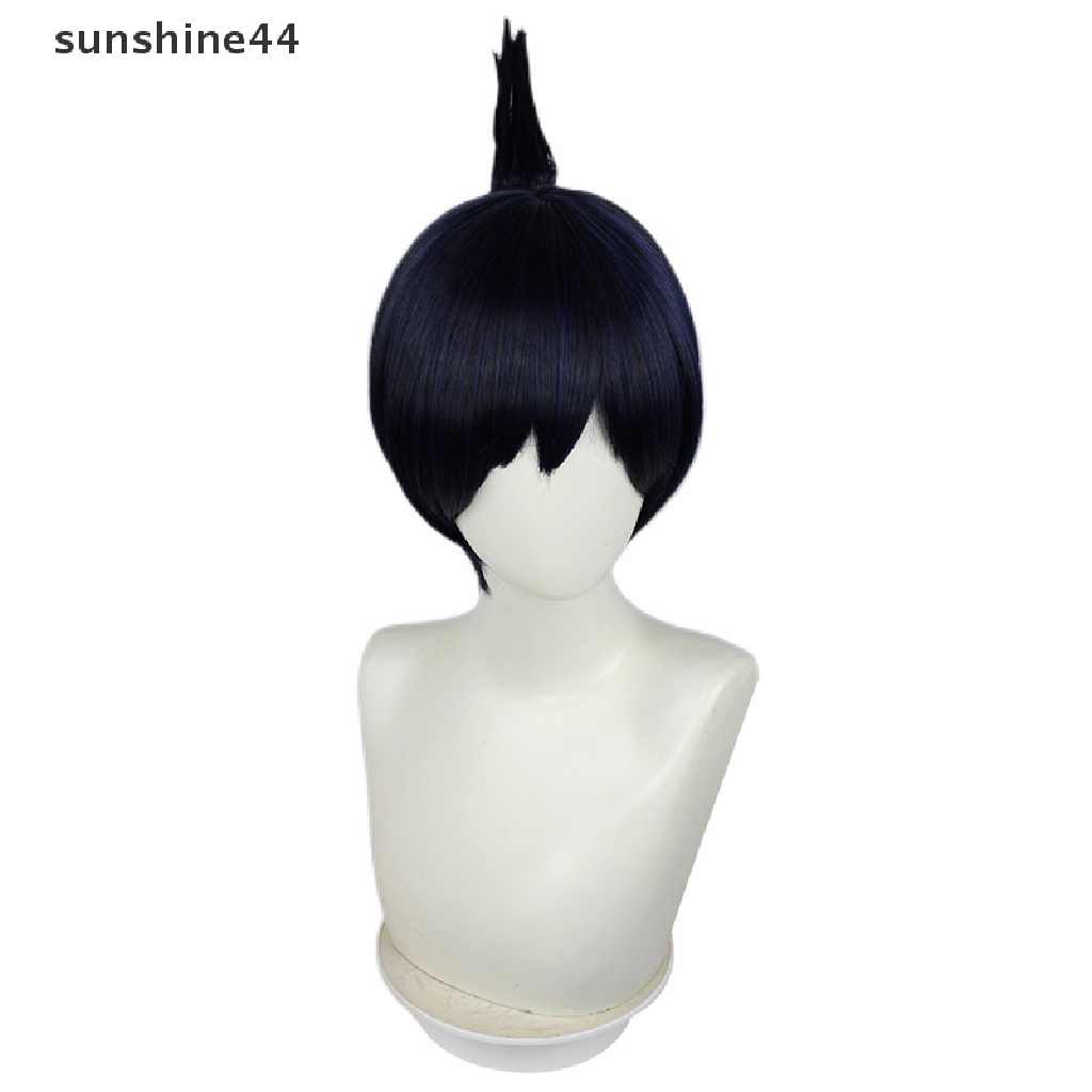 Sunshine Anime Chain Man Aki Hayakawa Cosplay Wig Hitam Topknot Style Rambut Serat Dengan Topi Wig Halloween Party Role Play Wig Pria Wig Pesta.