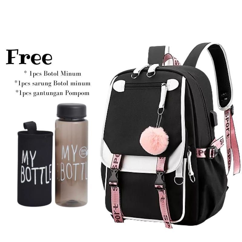 COD-Tas Kp0p Tas Sekolah Anak Perempuan Tas Ransel Anak SD Dan SMP Free My Bottle dan Pompom