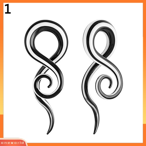 [oneworld] Wanita Punk Keong Spiral Kaca Kait Lancip Ear Plug Anting Expander Tandu