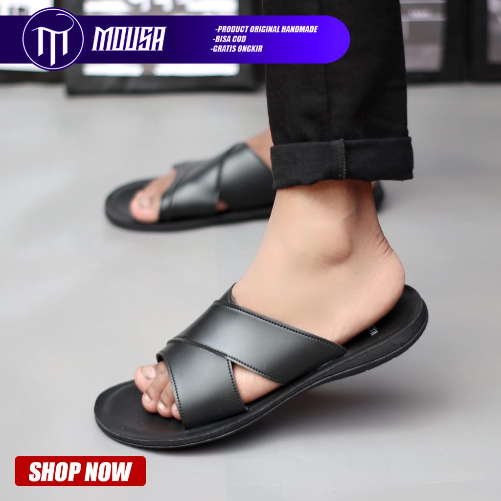 Sandal Slide Slip On Pria Kulit Syntetic Mousa Mag